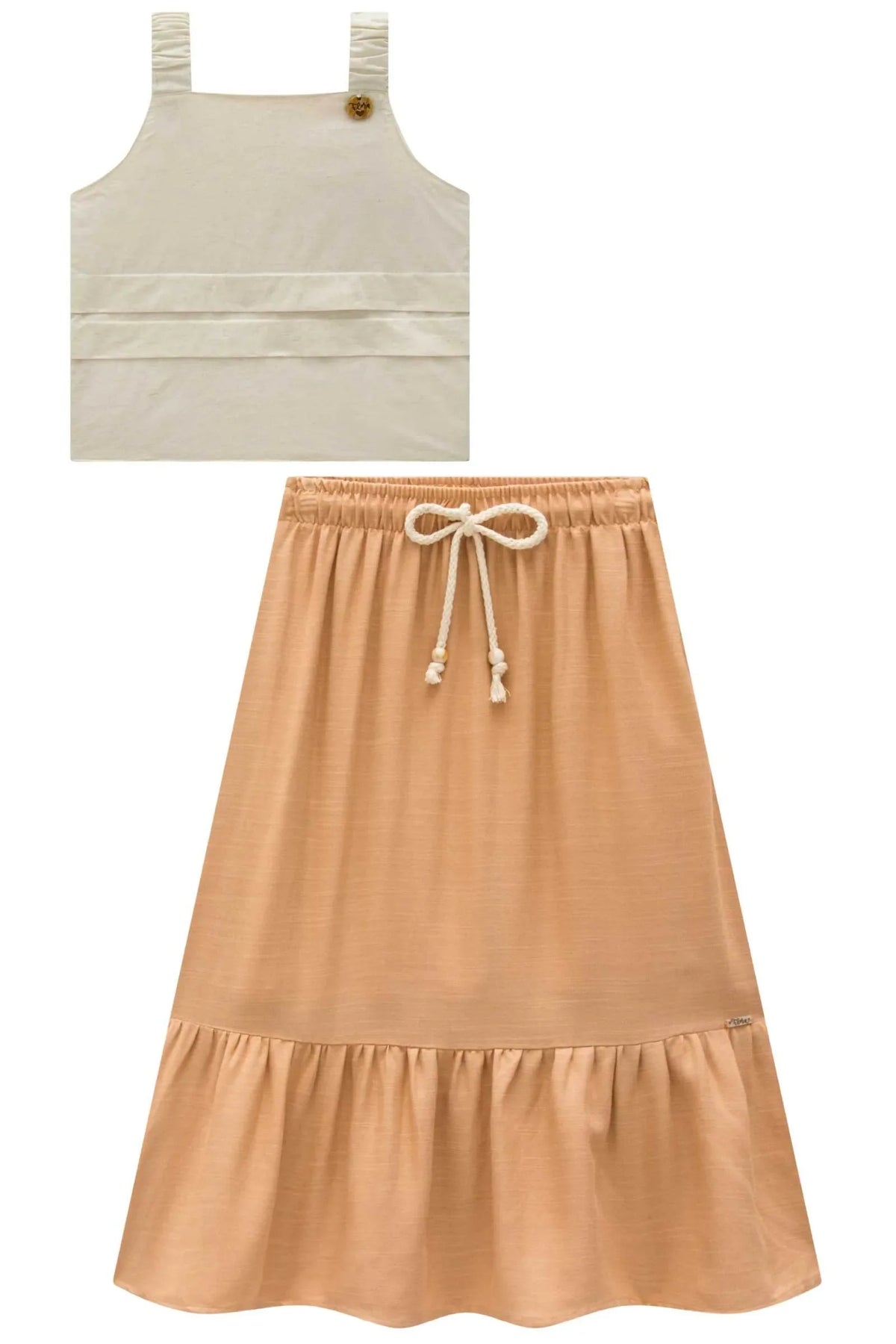 Conjunto de Blusa em Linho Deluxe com Saia Midi em Viscose 99162 Infanti Infantil Menina