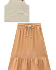Conjunto de Blusa em Linho Deluxe com Saia Midi em Viscose 99162 Infanti Infantil Menina