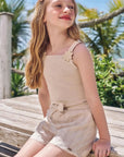 Conjunto de Blusa em Linho Deluxe e Shorts em Blend de Linho Bordado 96497 Infanti Infantil Menina
