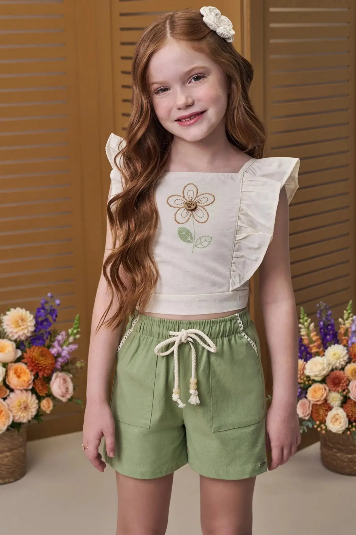 Conjunto de Blusa em Linho Deluxe e Shorts em Linho com Elastano 98552 Infanti Infantil Menina
