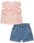 Conjunto de Blusa em Malha Bee com Shorts em Jeans com Elastano 81878 Infanti