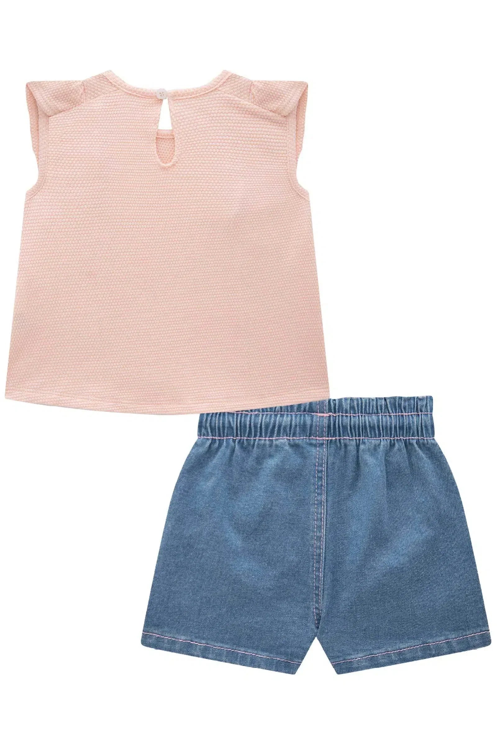 Conjunto de Blusa em Malha Bee com Shorts em Jeans com Elastano 81878 Infanti