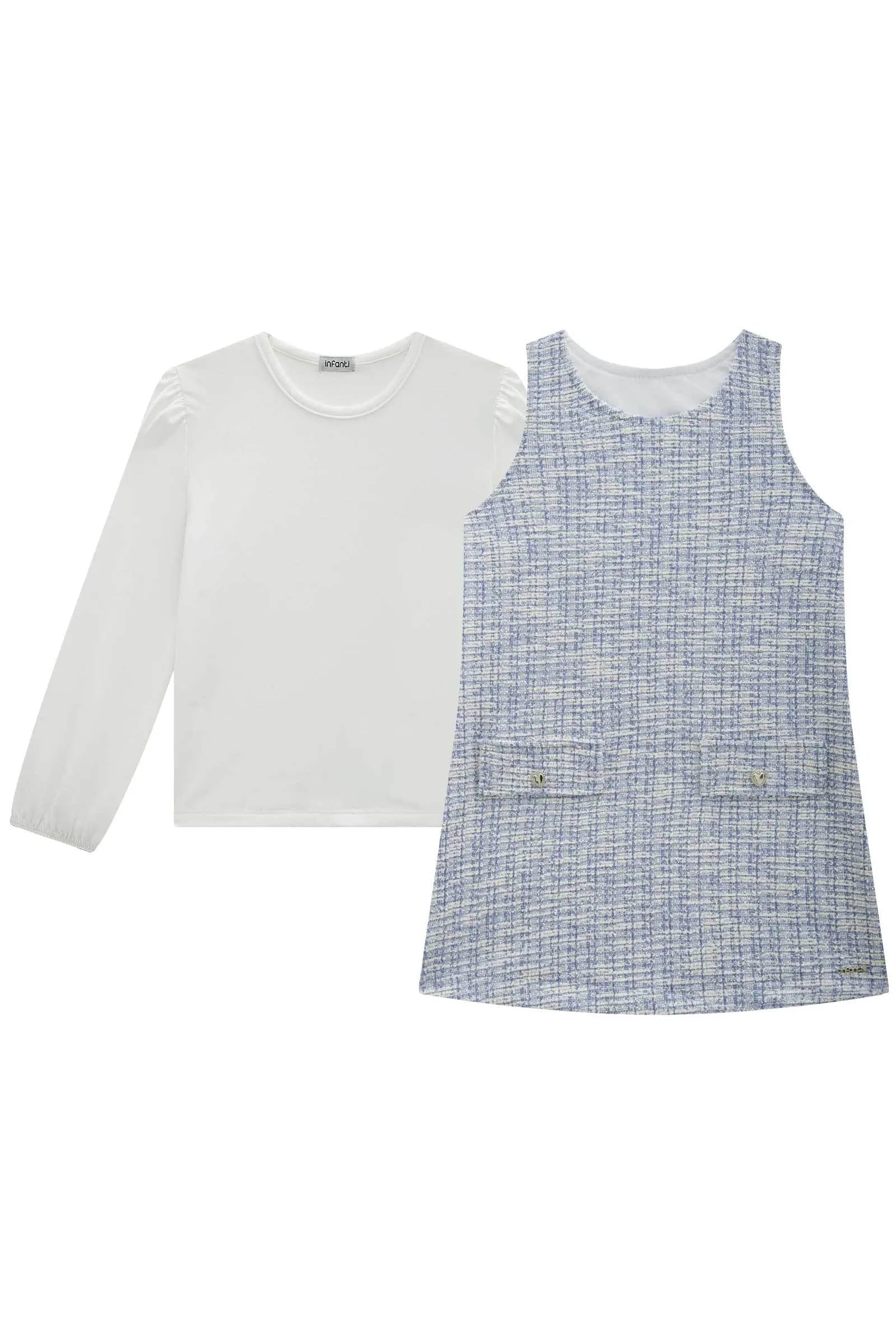 Conjunto de Blusa em Malha Comfy e Salopete em Malha Tweed 89662 Infanti Infantil Menina