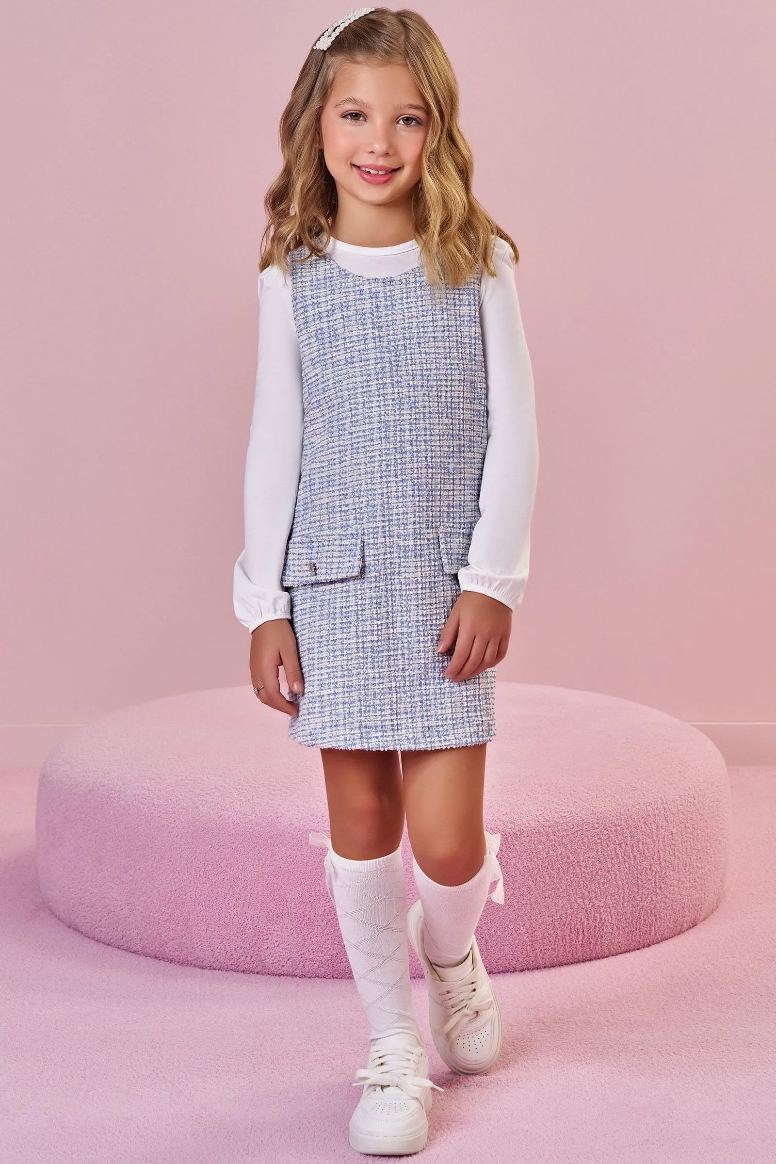 Conjunto de Blusa em Malha Comfy e Salopete em Malha Tweed 89662 Infanti Infantil Menina