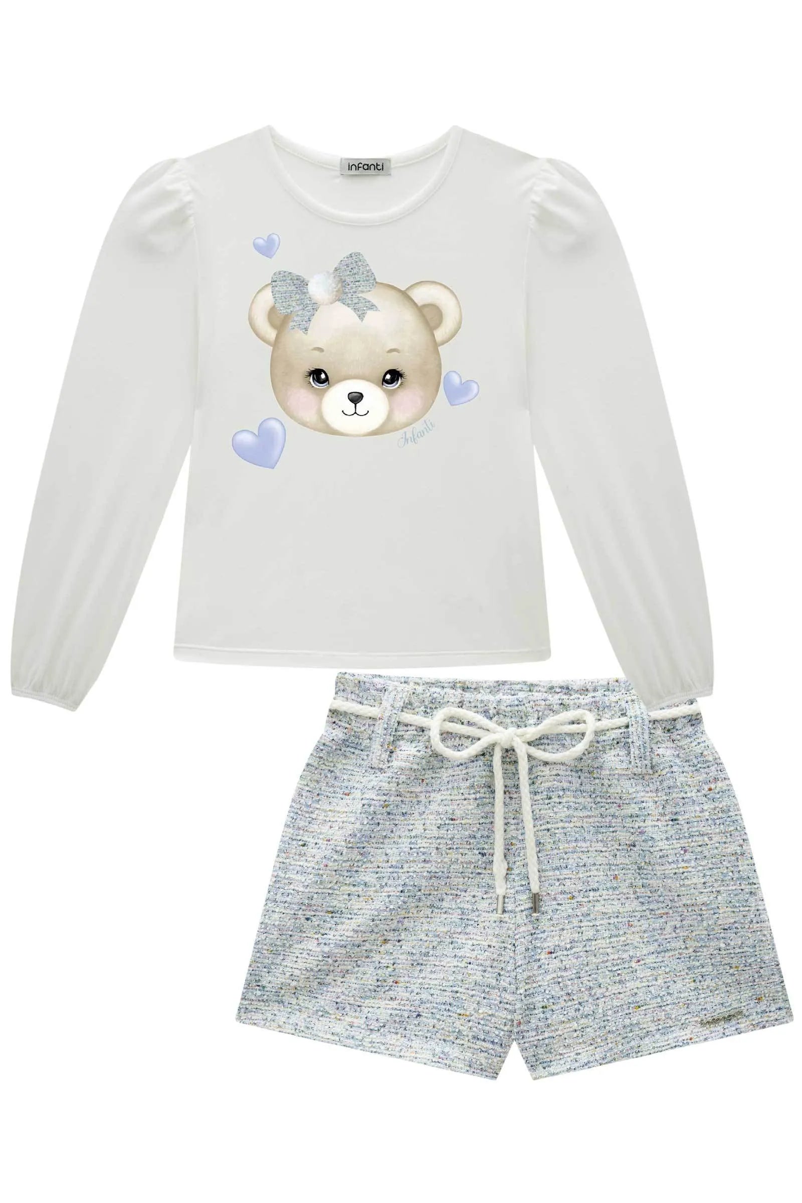 Conjunto de Blusa em Malha Comfy e Shorts em Malha Tweed Colorida 92607 Infanti Infantil Menina