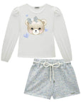 Conjunto de Blusa em Malha Comfy e Shorts em Malha Tweed Colorida 92607 Infanti Infantil Menina
