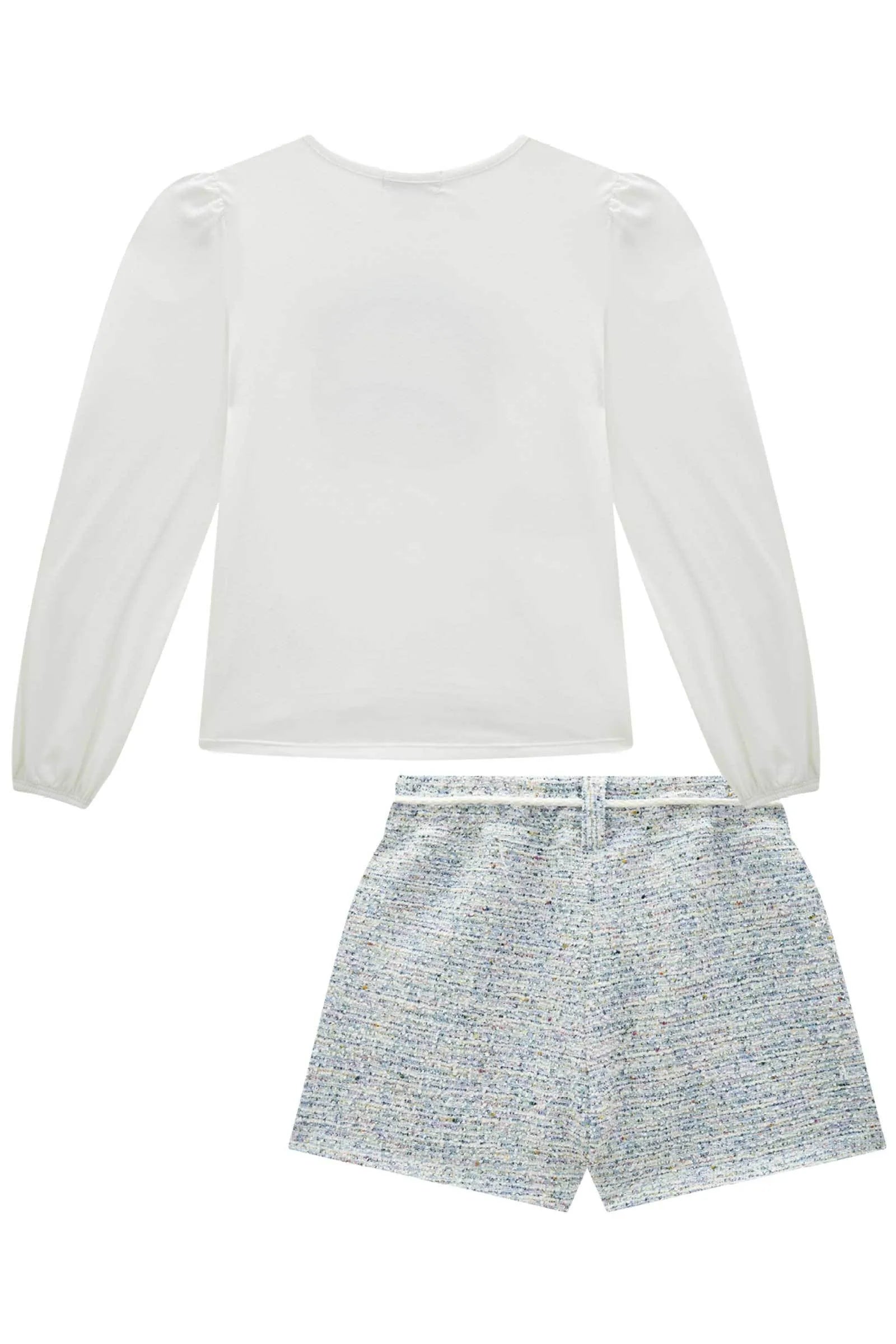Conjunto de Blusa em Malha Comfy e Shorts em Malha Tweed Colorida 92607 Infanti Infantil Menina