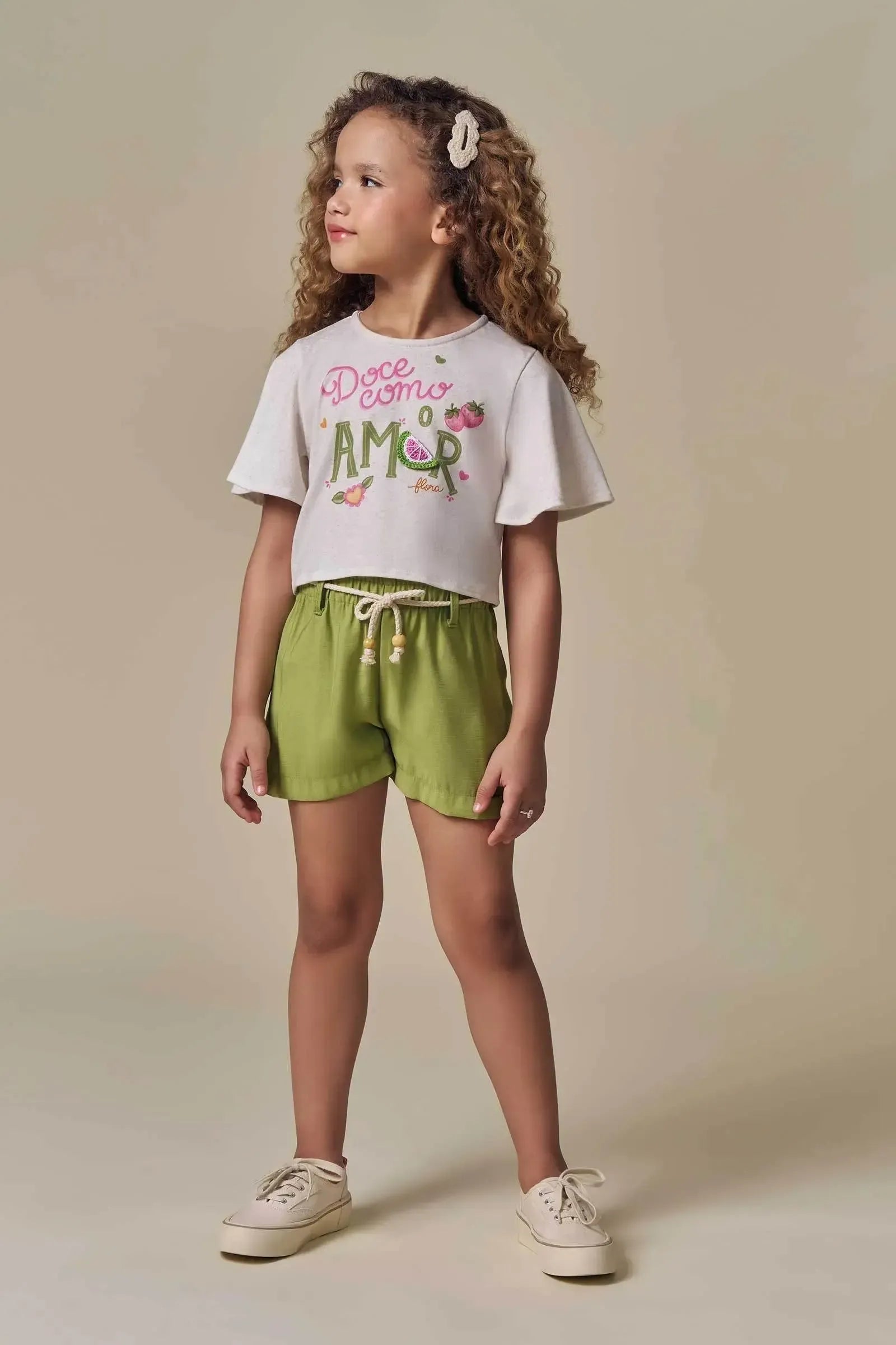 Conjunto de Blusa em Malha Fresh com Shorts em Blend de Viscose 93228 Infanti Infantil Menina