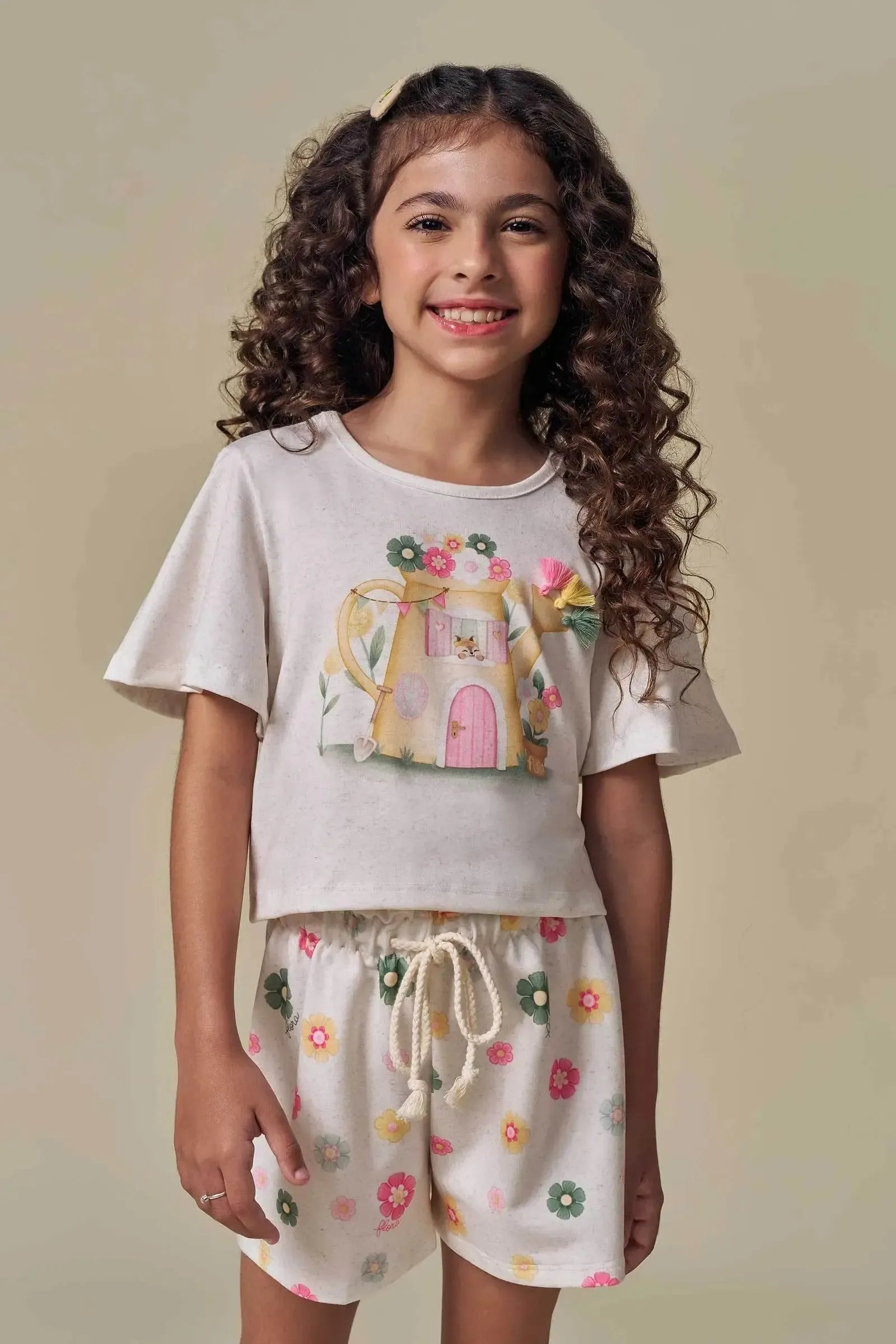 Conjunto de Blusa em Malha Fresh com Shorts em Molecotton 96953 Infanti Infantil Menina