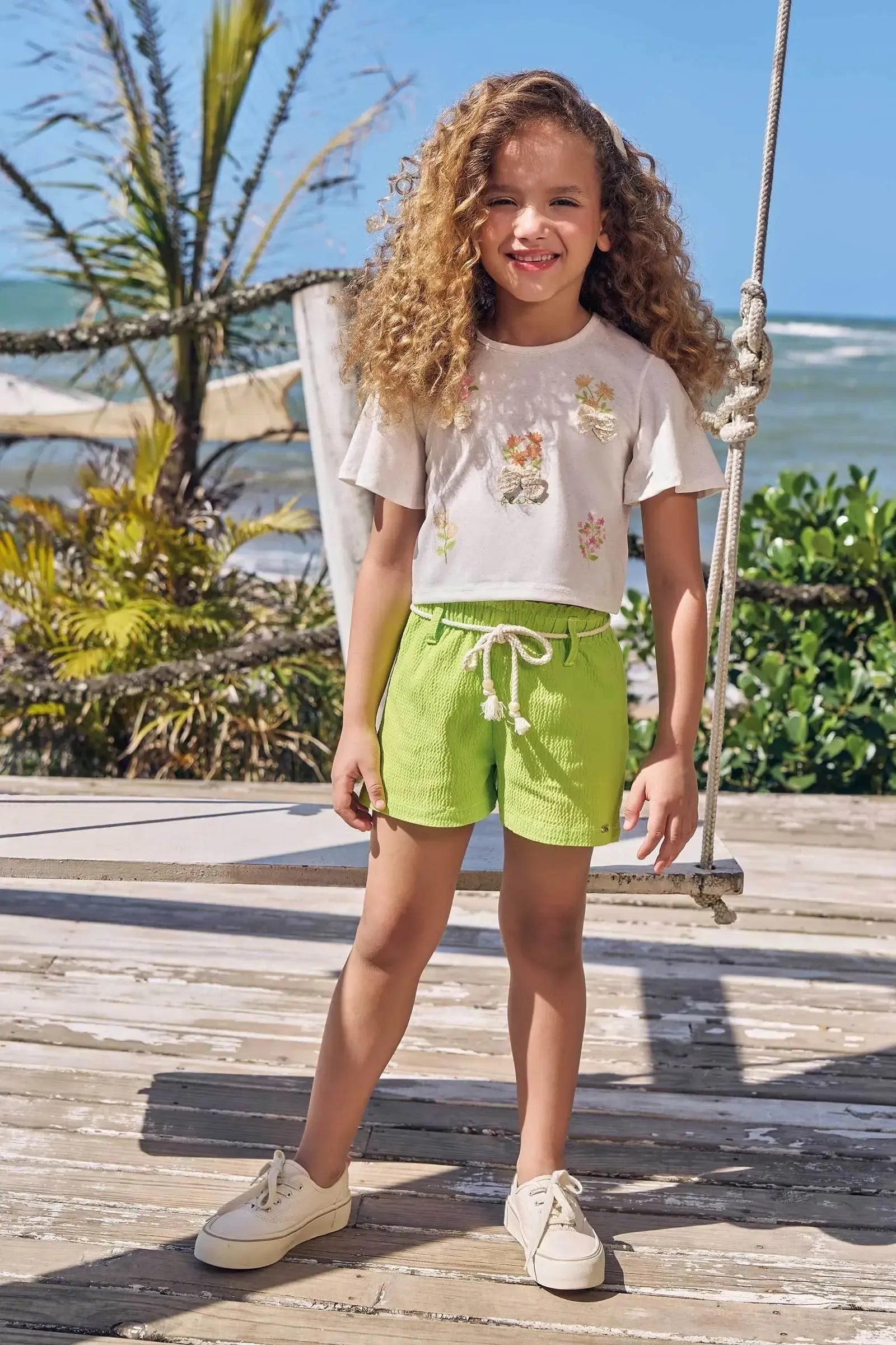 Conjunto de Blusa em Malha Fresh e Shorts em Tecido Texturizado 96478 Infanti Infantil Menina