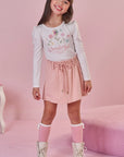 Conjunto de Blusa em Malha Power com Short Saia em Molevisco 92146 Infanti Infantil Menina