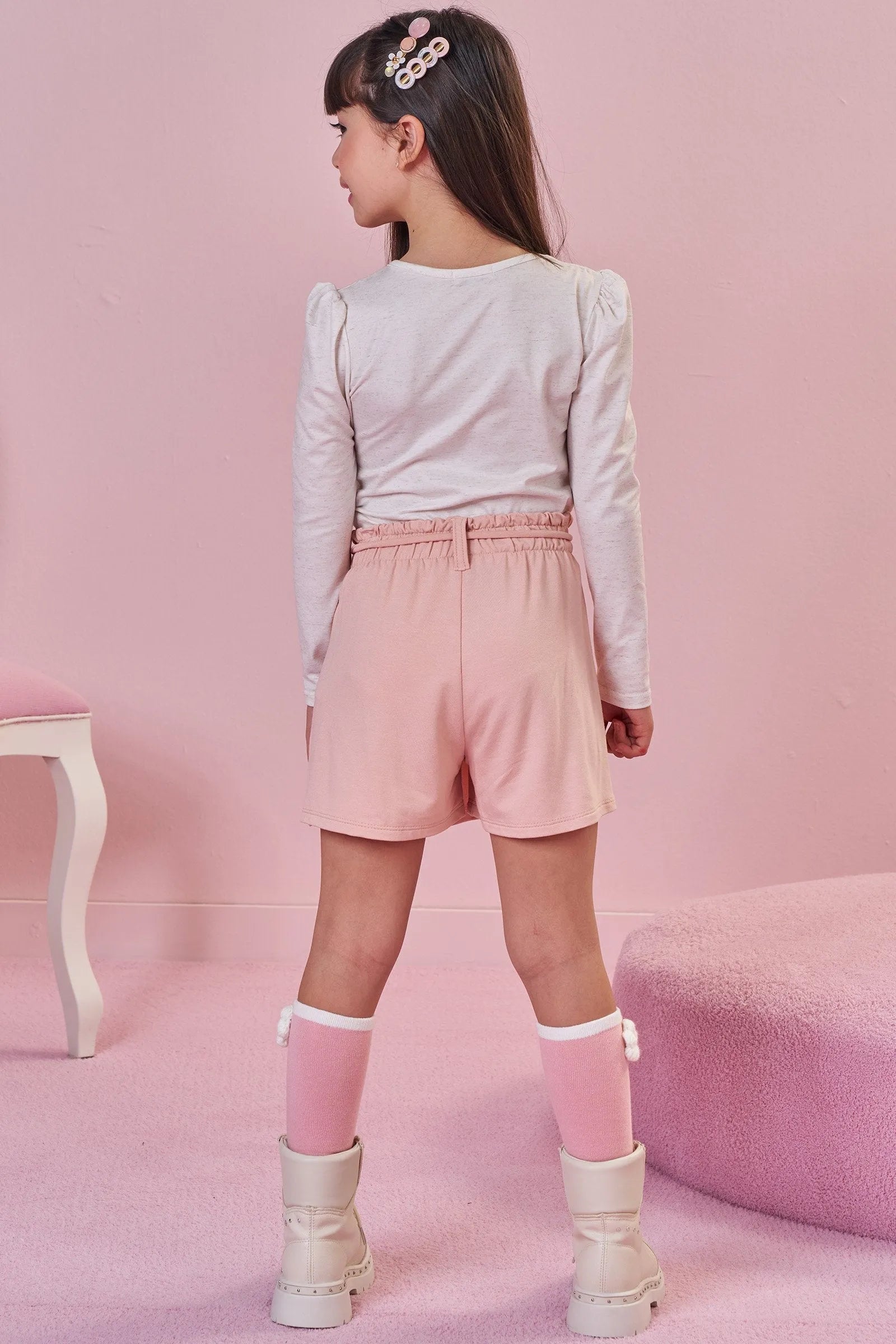 Conjunto de Blusa em Malha Power com Short Saia em Molevisco 92146 Infanti Infantil Menina