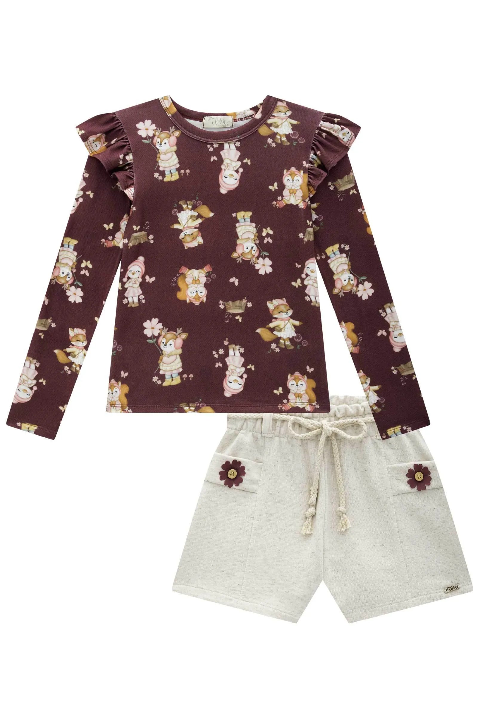 Conjunto de Blusa em Malha Power com Shorts em Moletom sem Pelúcia 90573 Infanti Infantil Menina