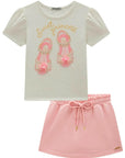 Conjunto de Blusa em Malha Power e Short Saia em Molevisco 98766 Infanti Infantil Menina