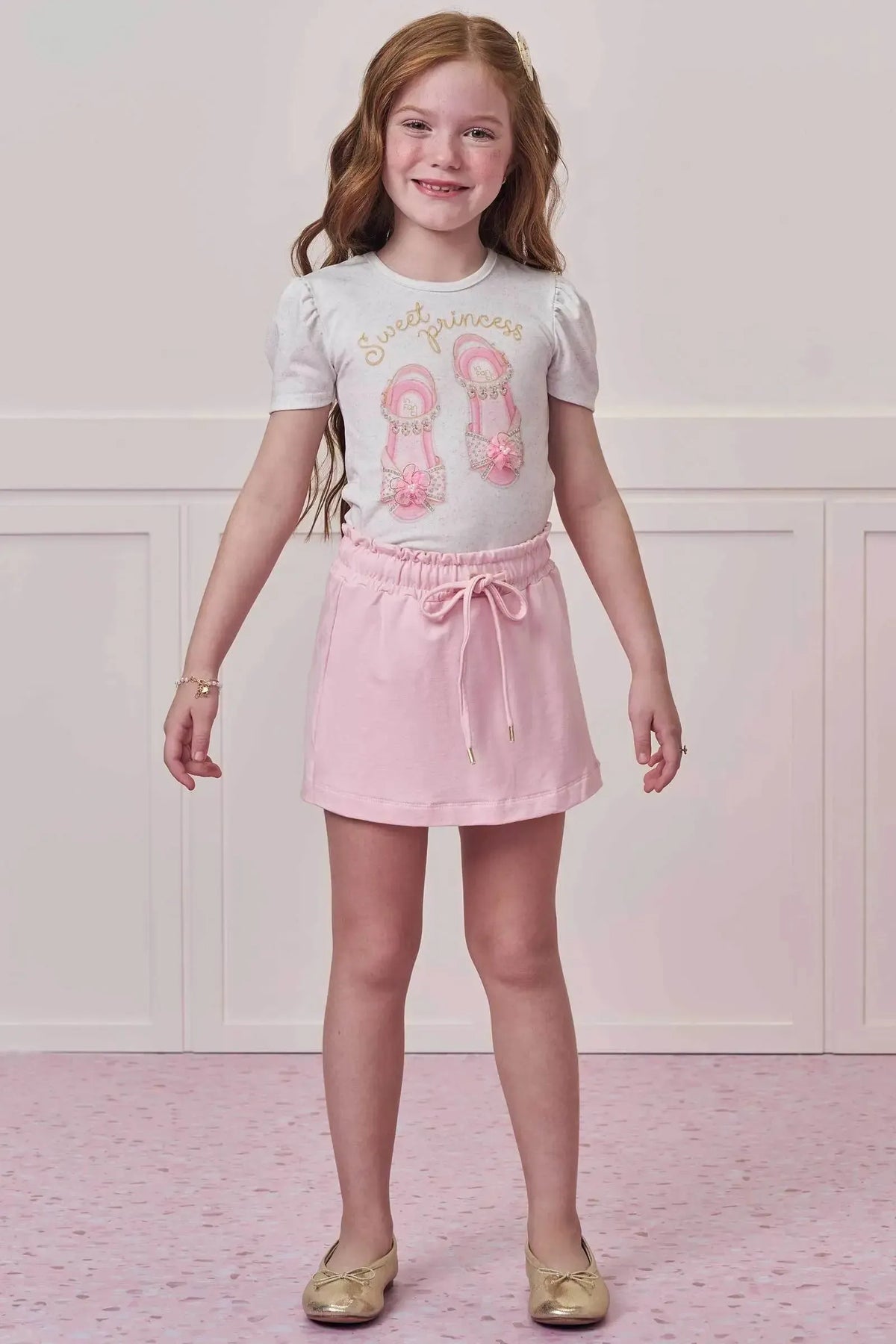 Conjunto de Blusa em Malha Power e Short Saia em Molevisco 98766 Infanti Infantil Menina