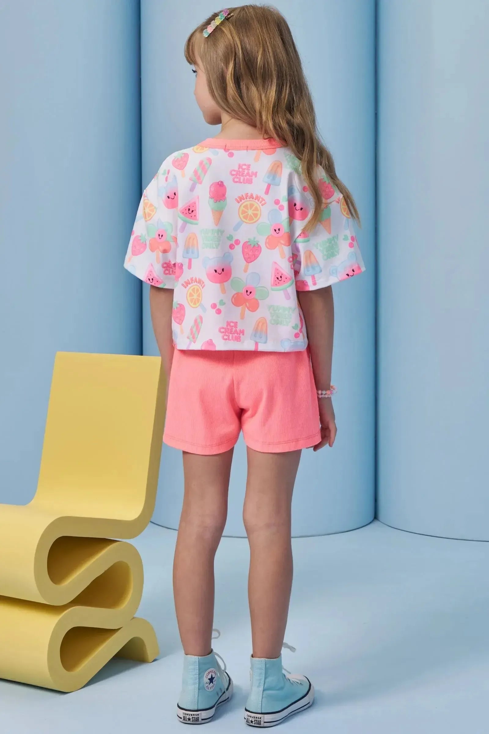 Conjunto de Blusa em Malha Power e Shorts em Canelado Liz 95420 Infanti Infantil Menina