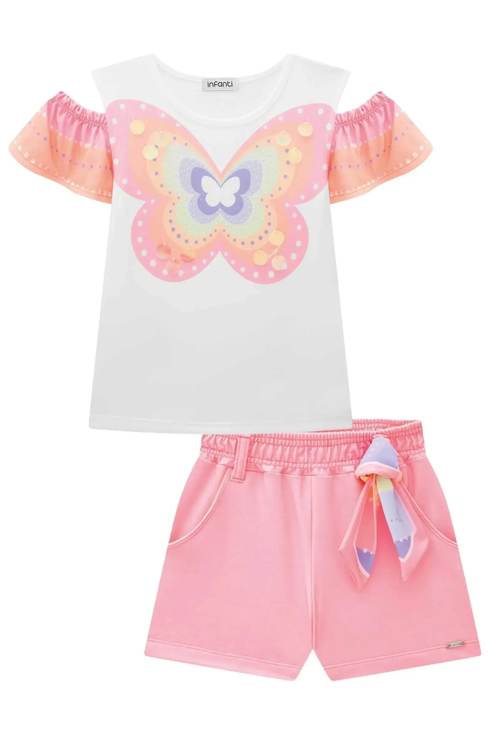 Conjunto de Blusa em Malha Power e Shorts em Moletom sem Pelúcia 83522 Infanti Infantil Menina