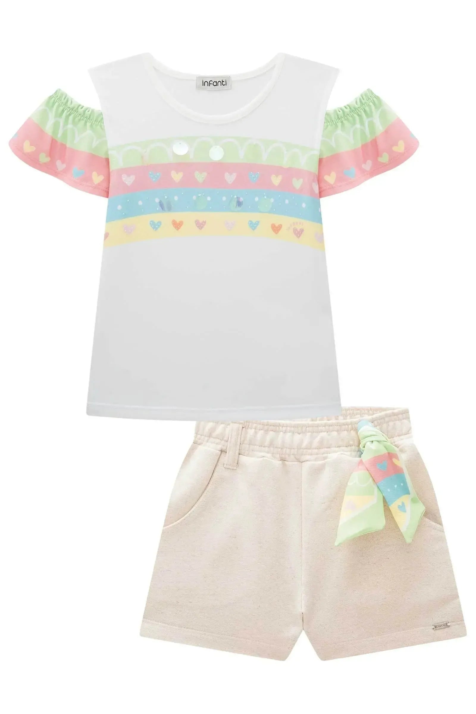 Conjunto de Blusa em Malha Power e Shorts em Moletom sem Pelúcia 83522 Infanti Infantil Menina