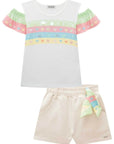 Conjunto de Blusa em Malha Power e Shorts em Moletom sem Pelúcia 83522 Infanti Infantil Menina