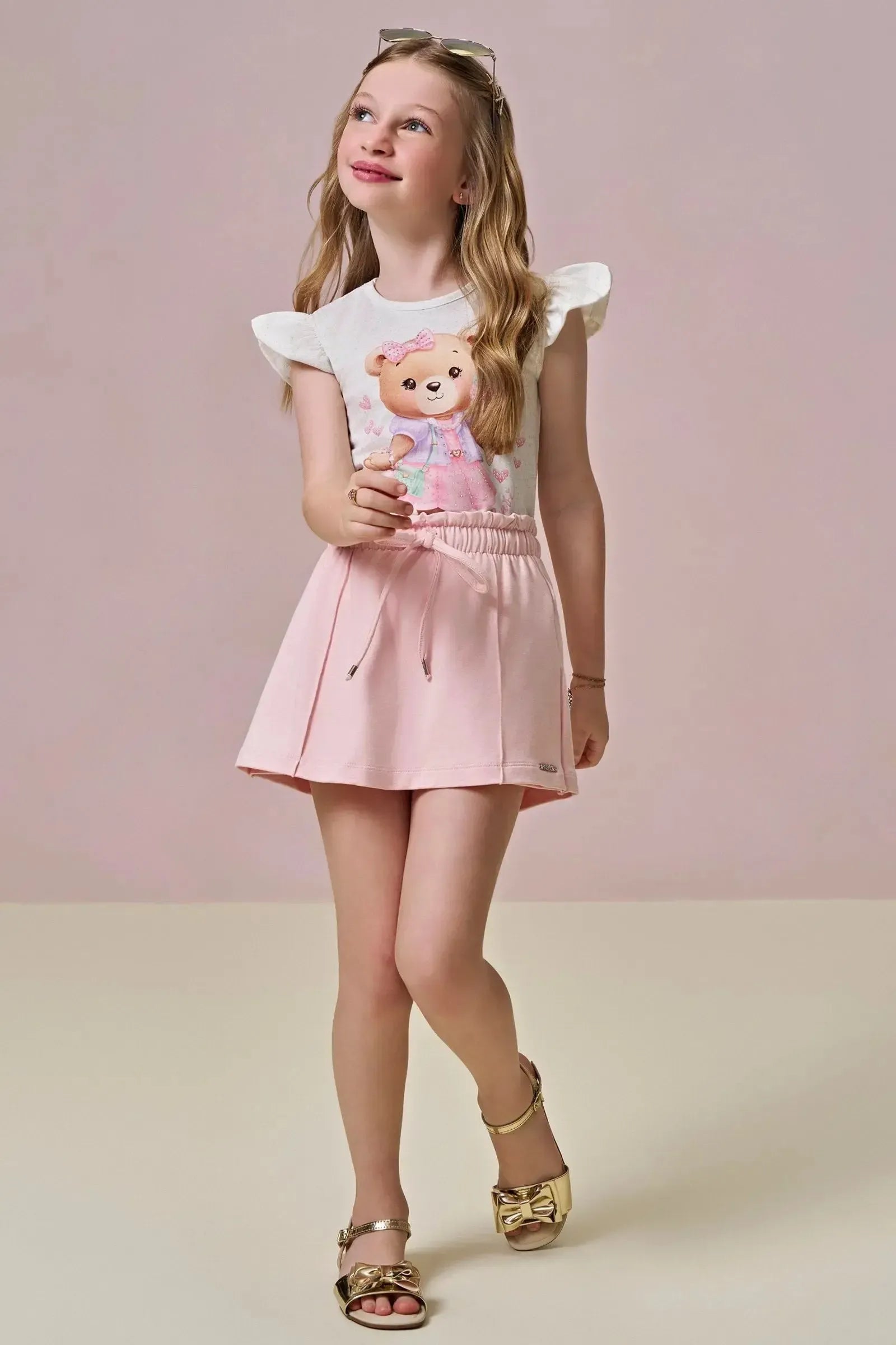 Conjunto de Blusa em Malha Power e Shorts Saia em Molevisco 95878 Infanti Infantil Menina