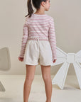 Conjunto de Blusa em Malha Waffle Listrada e Short Saia em Moletom Linho sem Pelúcia 91926 Infanti Infantil Menina