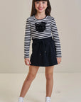 Conjunto de Blusa em Malha Waffle Listrado e Short Saia em Moletwill 92187 Infanti Infantil Menina