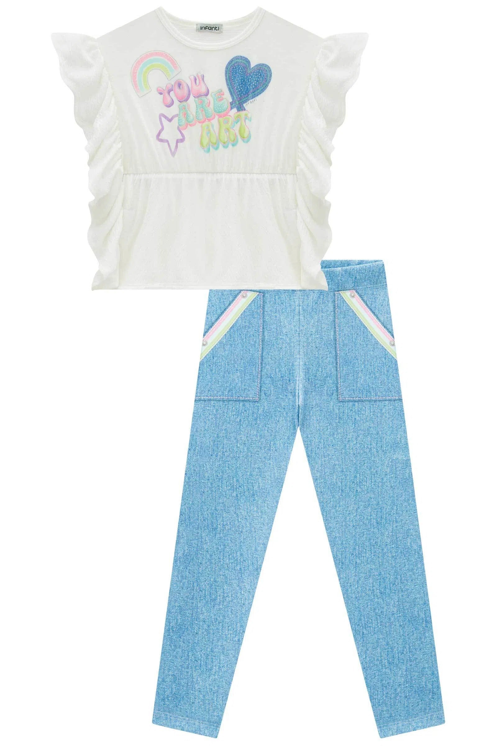 Conjunto de Blusa em Malha Wave e Calça Legging em Fly Tech 82231 Infanti