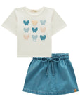 Conjunto de Blusa em Meia Malha com Short Saia em Jeans 99156 Infanti Infantil Menina