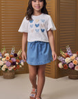 Conjunto de Blusa em Meia Malha com Short Saia em Jeans 99156 Infanti Infantil Menina
