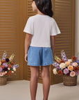 Conjunto de Blusa em Meia Malha com Short Saia em Jeans 99156 Infanti Infantil Menina