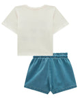 Conjunto de Blusa em Meia Malha com Short Saia em Jeans 99156 Infanti Infantil Menina