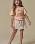 Conjunto de Blusa em Meia Malha com Short Saia em Moletom sem Pelúcia 96922 Infanti Infantil Menina