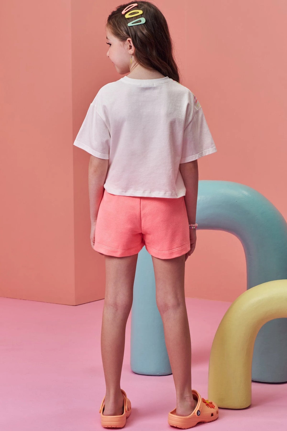 Conjunto de Blusa em Meia Malha com Short Saia em Moletom sem Pelúcia 99397 Infanti Infantil Menina