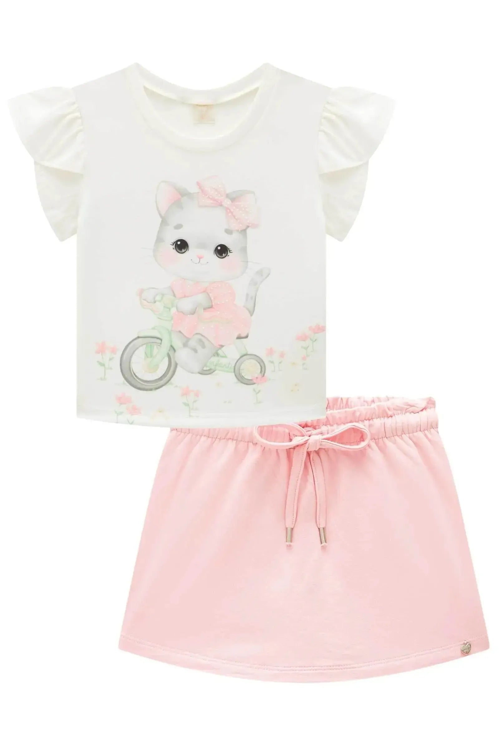 Conjunto de Blusa em Meia Malha com Short Saia em Molevisco 94659 Infanti Infantil Menina