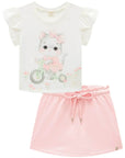 Conjunto de Blusa em Meia Malha com Short Saia em Molevisco 94659 Infanti Infantil Menina