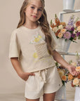 Conjunto de Blusa em Meia Malha com Shorts de Sarja com Elastano 98891 Infanti Infantil Menina