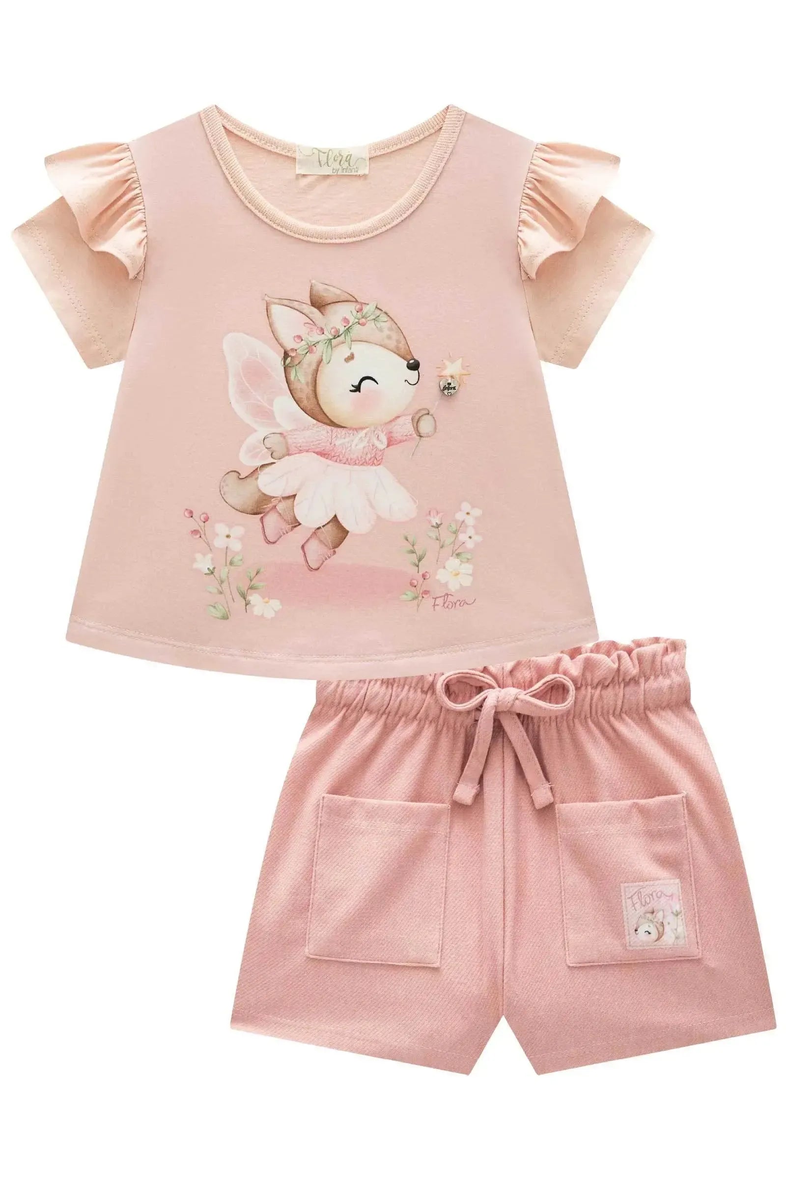 Conjunto de Blusa em Meia Malha com Shorts em Cotton Jeans 94191 Infanti Infantil Menina