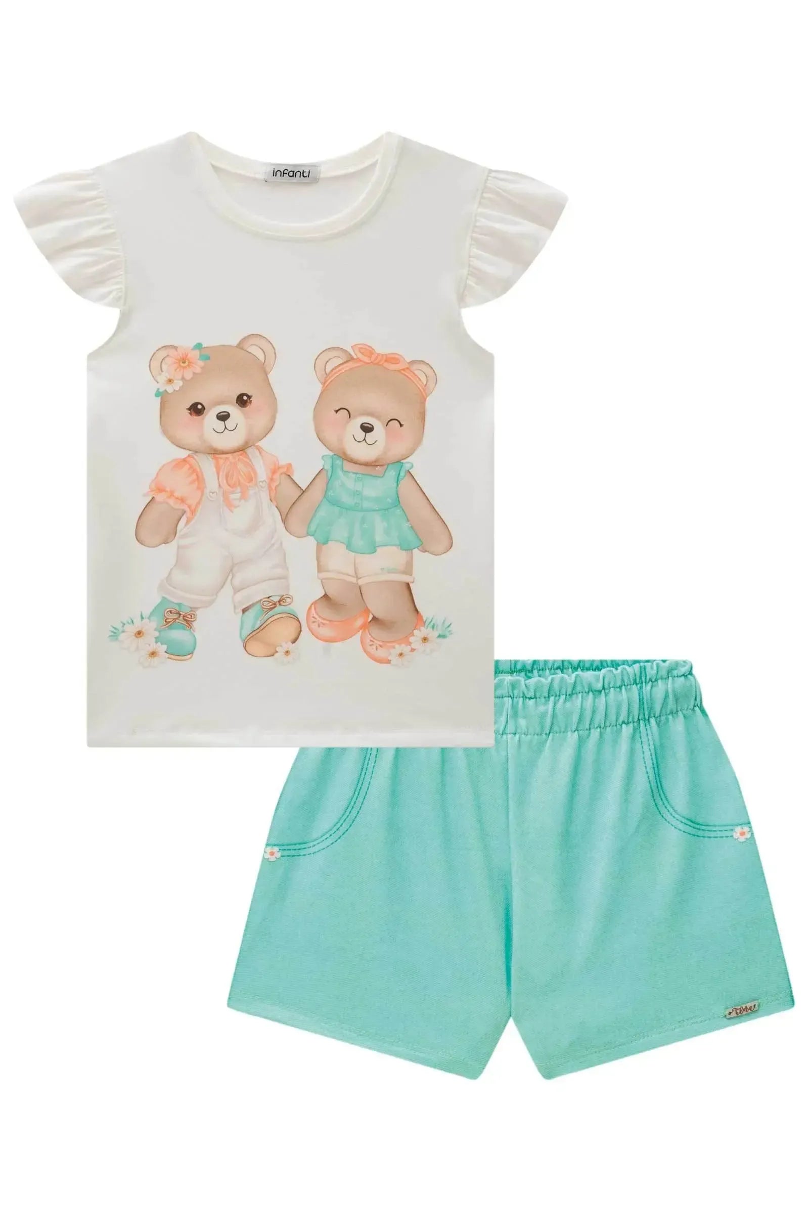 Conjunto de Blusa em Meia Malha com Shorts em Molecotton 85212 Infanti Infantil Menina