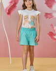 Conjunto de Blusa em Meia Malha com Shorts em Molecotton 85212 Infanti Infantil Menina