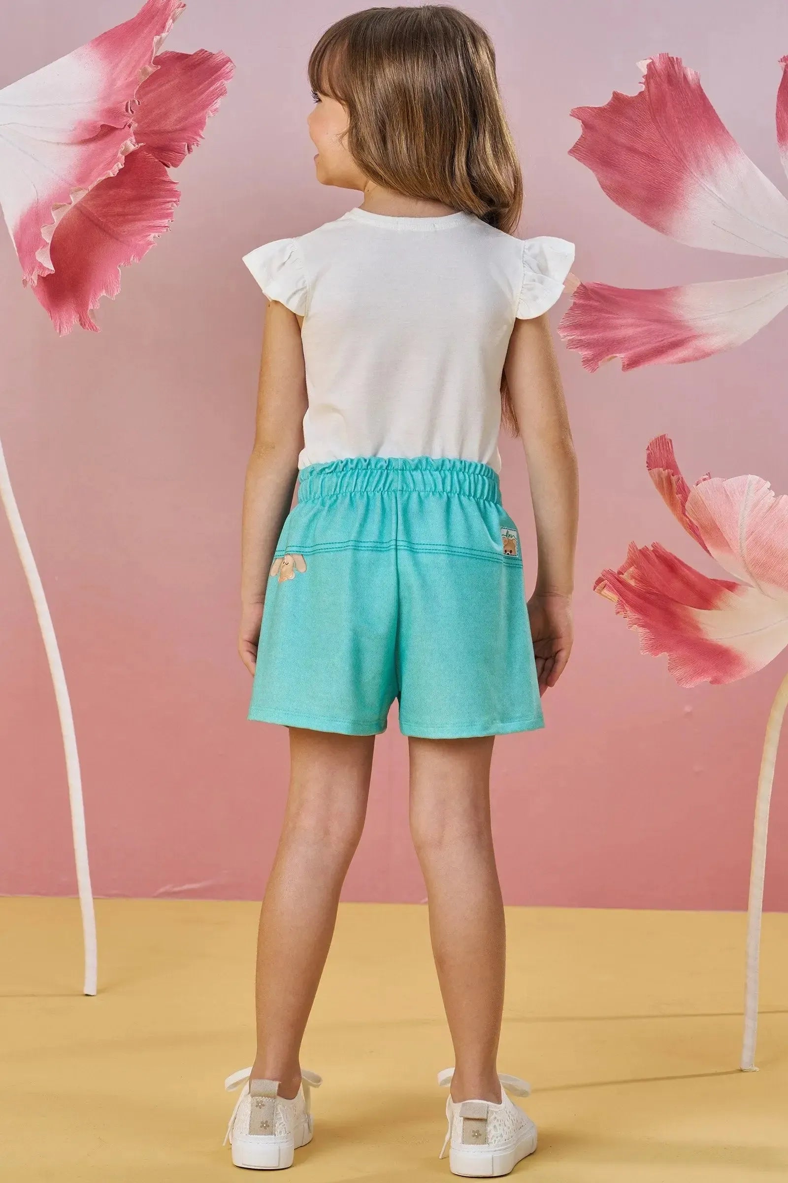 Conjunto de Blusa em Meia Malha com Shorts em Molecotton 85212 Infanti Infantil Menina