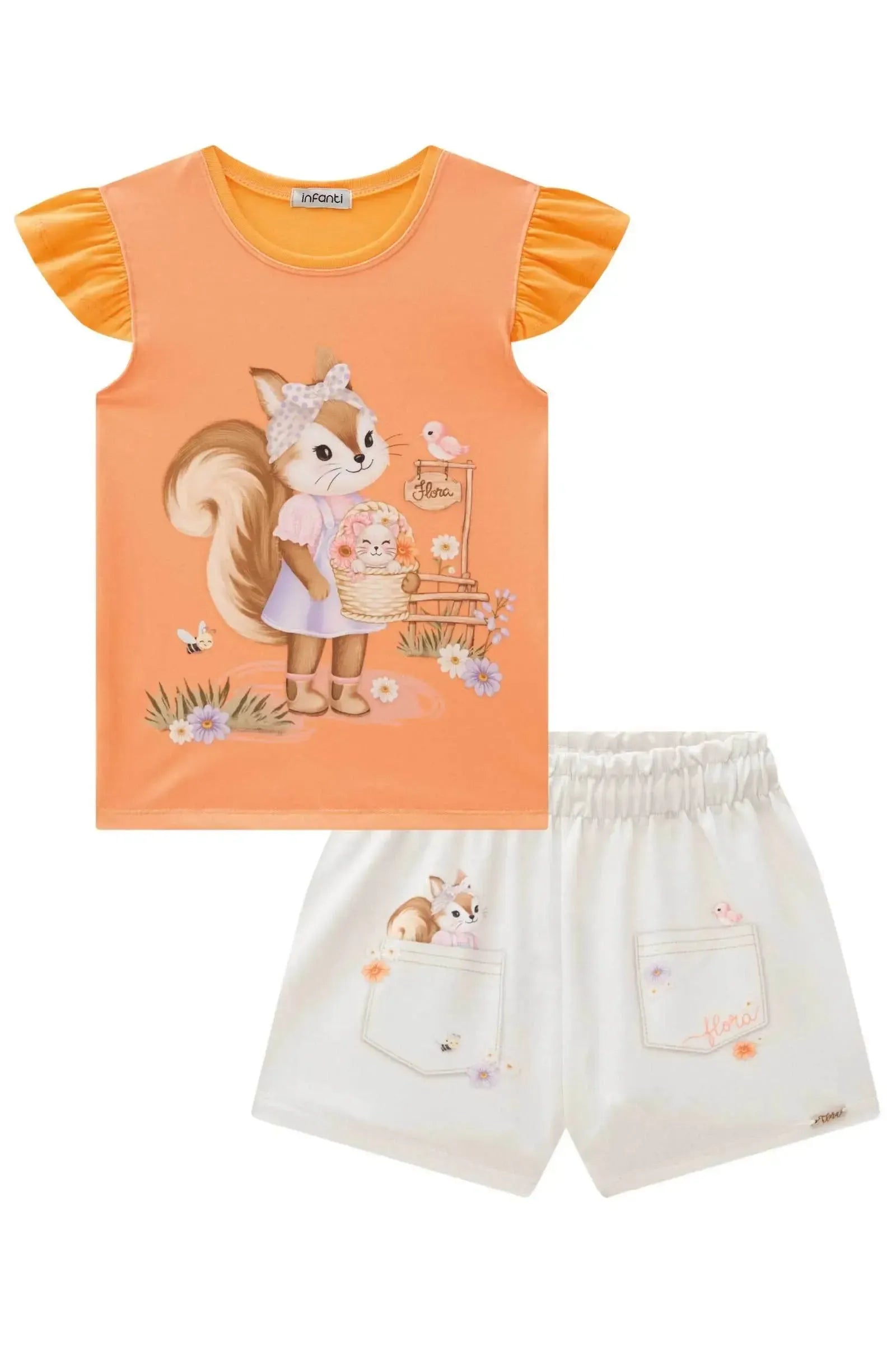 Conjunto de Blusa em Meia Malha com Shorts em Molecotton 85212 Infanti Infantil Menina