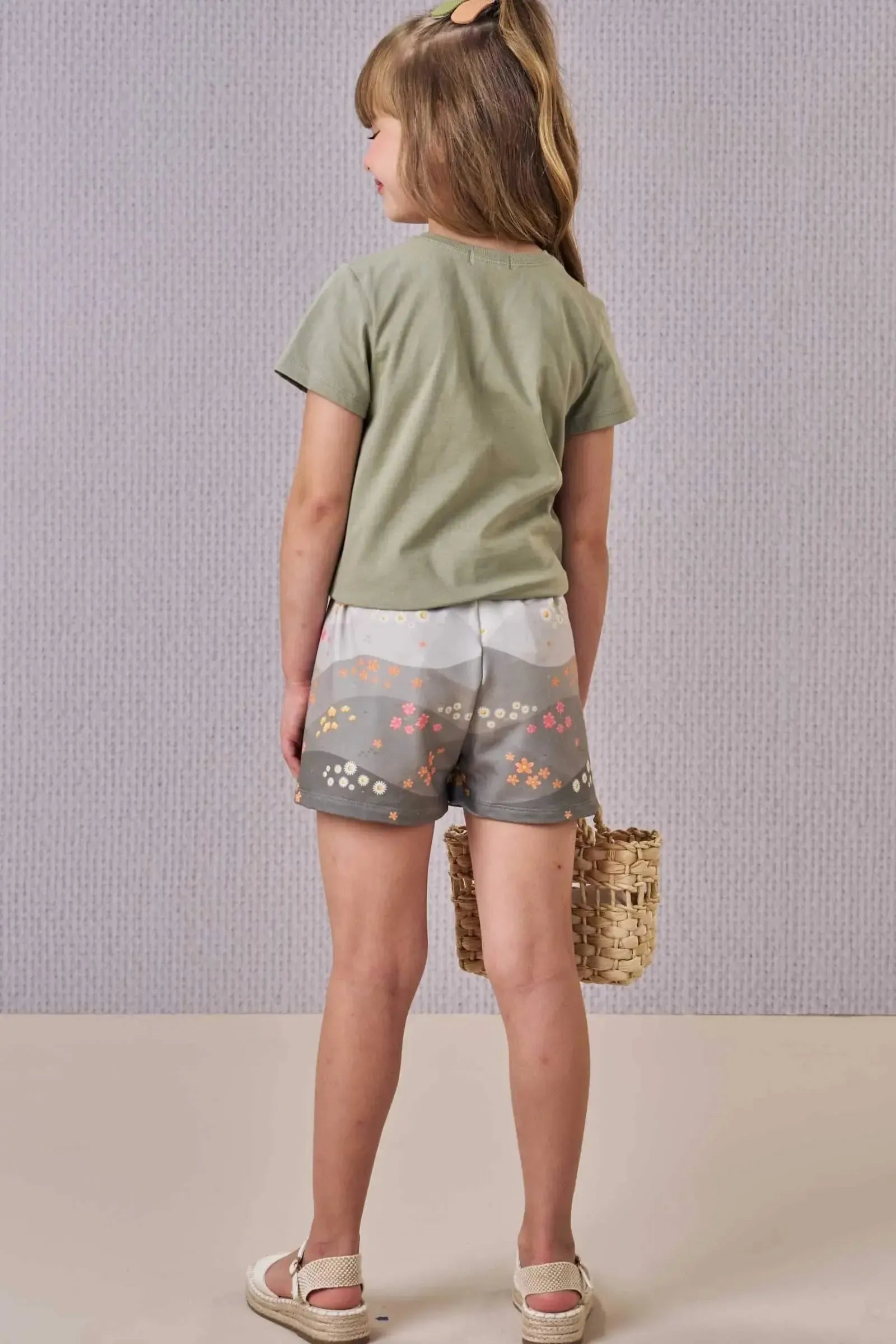 Conjunto de Blusa em Meia Malha com Shorts em Molecotton 86514 Infanti Infantil Menina
