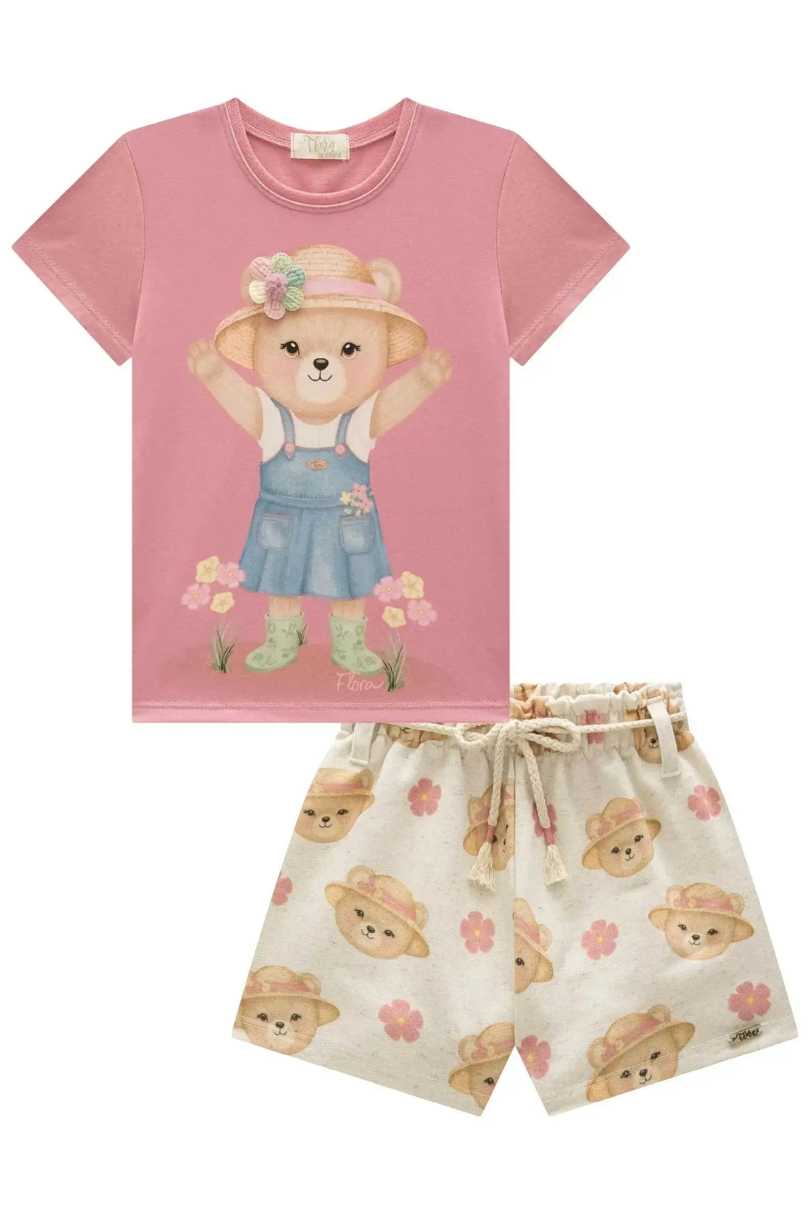 Conjunto de Blusa em Meia Malha com Shorts em Moletom Linho sem Pelúcia 93350 Infanti Infantil Menina