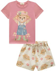 Conjunto de Blusa em Meia Malha com Shorts em Moletom Linho sem Pelúcia 93350 Infanti Infantil Menina