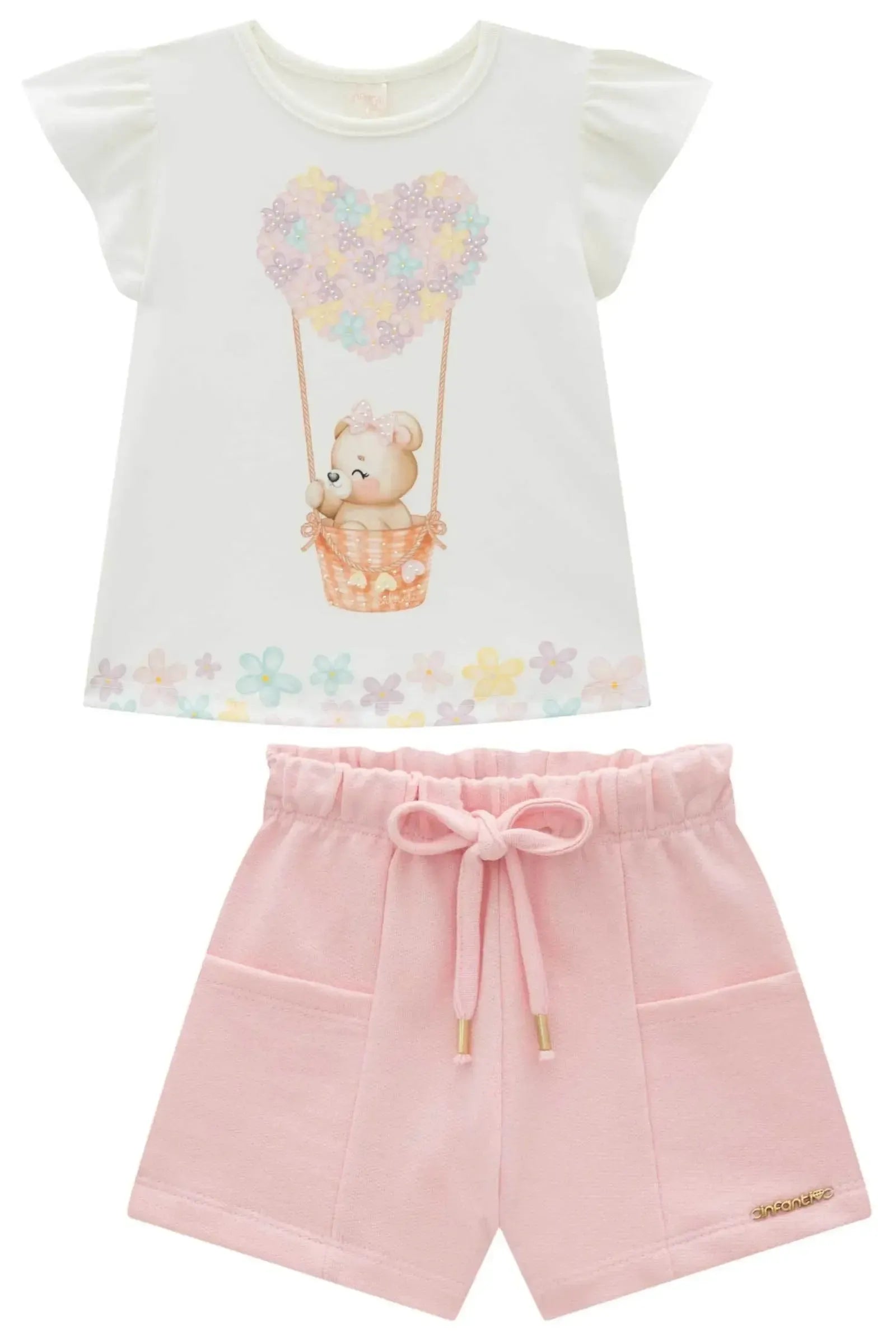 Conjunto de Blusa em Meia Malha com Shorts em Moletom sem Pelúcia 93425 Infanti Infantil Menina