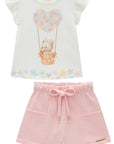 Conjunto de Blusa em Meia Malha com Shorts em Moletom sem Pelúcia 93425 Infanti Infantil Menina
