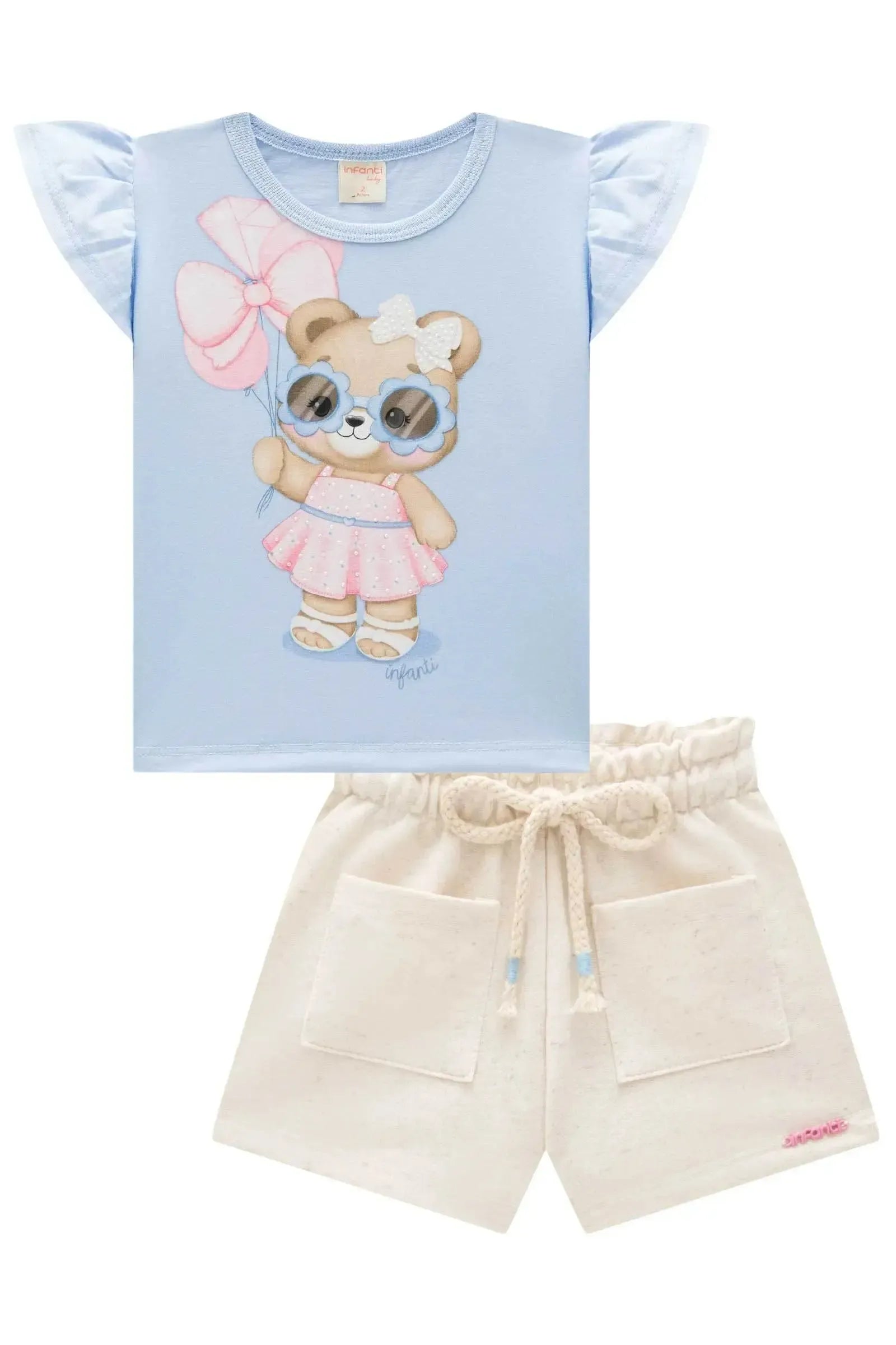 Conjunto de Blusa em Meia Malha com Shorts em Moletom sem Pelúcia 94662 Infanti Infantil Menina