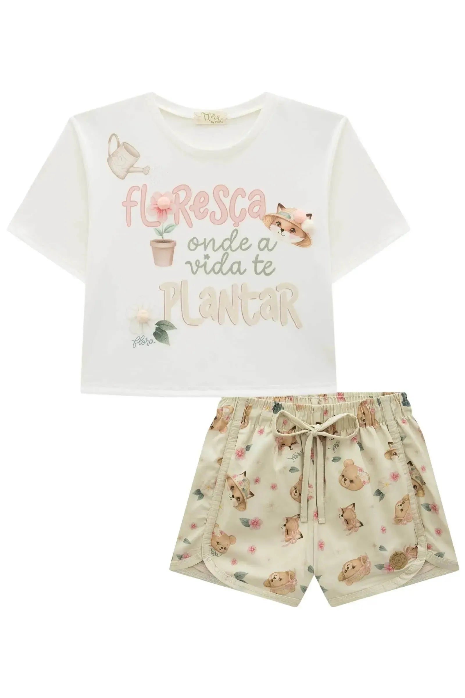 Conjunto de Blusa em Meia Malha com Shorts em Tecno Style 97022 Infanti Infantil Menina