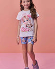 Conjunto de Blusa em Meia Malha e Bermuda Biker em Malha Power 98076 Infanti Infantil Menina
