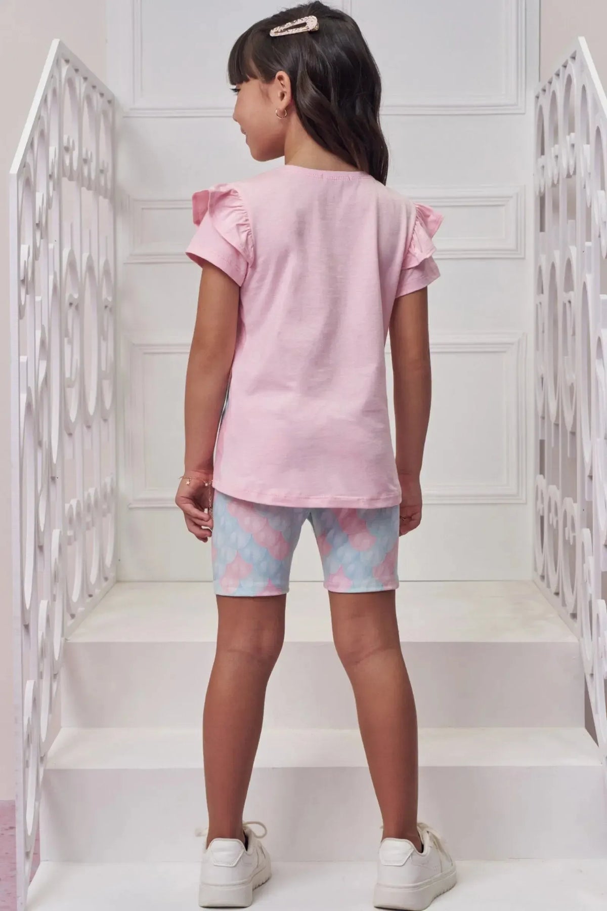 Conjunto de Blusa em Meia Malha e Bermuda Biker em Malha Power 98700 Infanti Infantil Menina